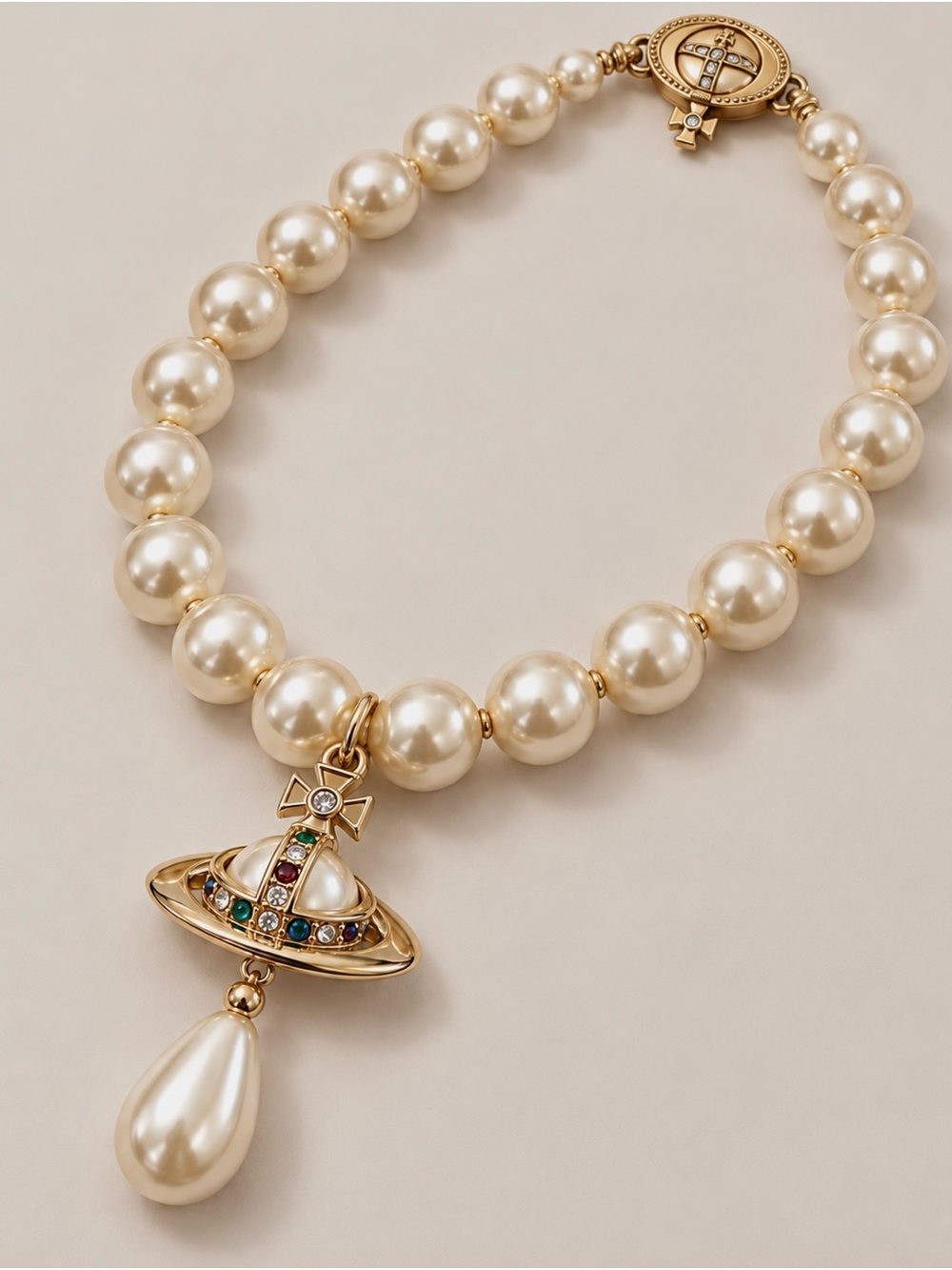 Vivienne Westwood One Row Pearl Drop Gold Choker